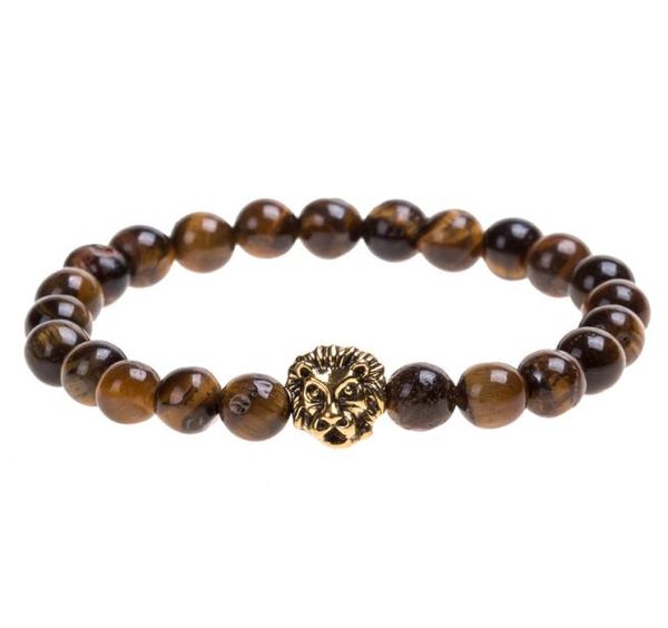 

tiger eye beaded strands bracelet for men fashion lion head charms natural stone buddha bracelets handmade yoga jewelry3134160, Black