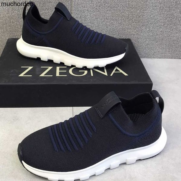 

zegna men's shoes navy blue wool knit sleeve sneakers counter low running shoes, Black