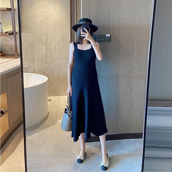 

dresses 2346# summer korean casual knitted maternity vest tank dress sleeveless a line slim clothes for pregnant women pregnancy, Black;gray