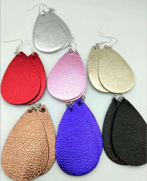 

pu imitation leather teardrop dangle statement earrings for fashion trendy jewelry leopard women water drop leather ear7834138, Silver