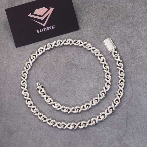 

fashion design 925 solid silver iced out 9mm wide set fire moissanite diamond rapper bracelet cuban link chain
