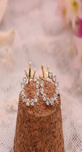 

women girl gold plated crown crystal round stud cute rhinestone earring summer beach jewelry fashion accessories4150763, Golden;silver