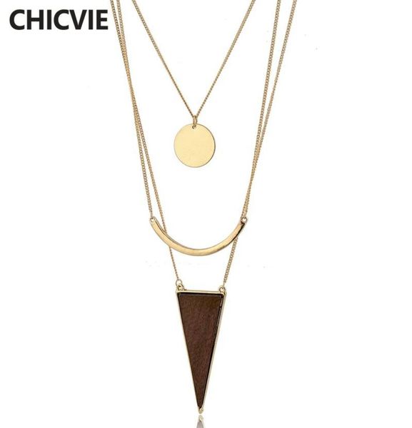 

chicvie new arrivals triangle wooden pendant layers necklaces femme vintage accessories necklaces pendants for women sne1700277391722, Silver