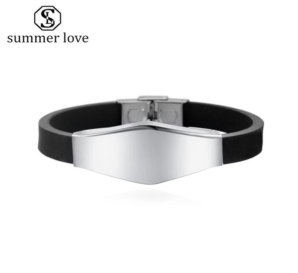 

dog tag silicone bracelet stainless steel mens bracelet personalized diy custom engravable name bangle gift blank adjustable brace9582219, Golden;silver