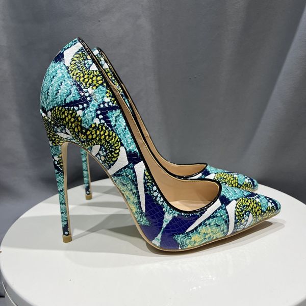 

multi green leather snake gradient basic thin high heels customized heel women pumps pointed casual shoes plus size 44 45, Black