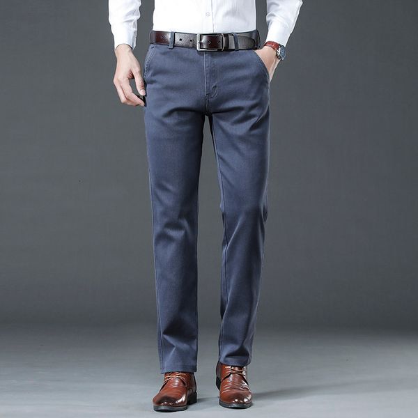

men's jeans brand comfort straight denim pants business casual elastic male trousers 230625, Blue