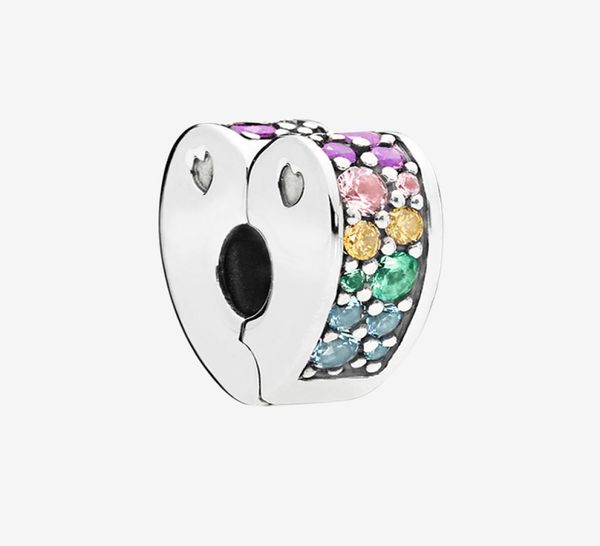

colored stones cz diamond clip charms bracelet accessories with box for 925 sterling silver heart clips1489368, Black