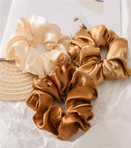 

1pc satin silk solid color scrunchies elastic hair bands 2019 new women girls hair accessories ponytail holder hair ties rope2773780, Slivery;white