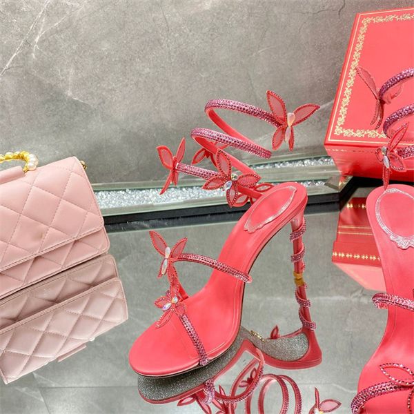 

red sandals shoe new drilling manual pendant fashion coil winding dewy toe fairy wind stripe fine crystal with high heel sandals 95mm design, Black