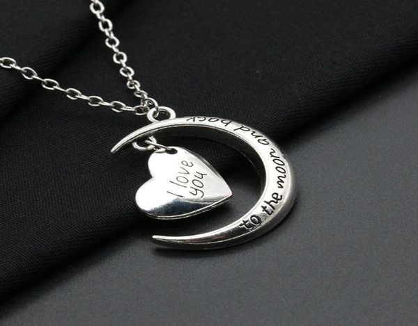 

2017 i love you to the moon and back necklace heartshaped moon 20pcslot lobster clasp pendant necklaces with opp packaging7204648, Silver