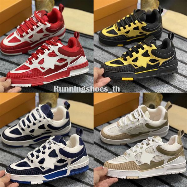 

designer sneakers men shoes virgil casual shoes genuine leather leather sneaker rubber platform trainers skate shoes with box, Black