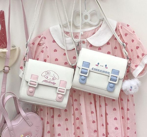

lovely pink white melody cinnamoroll pu square mini one shoulder bag girl cute soft accessories messager bag with button 3 colors