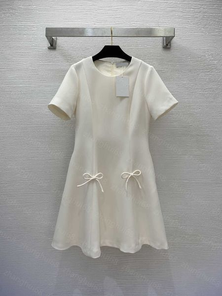 

23ss womens designer clothing summer dresses women dress temperament sweet bow embellished slim-fit short-sleeved big swing dress womens clo, Black;gray