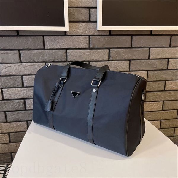 

leather bag re nylon saffiano black travel bags for man climbing big stout material sacoche enamel coated triangular metal decor duffle bag
