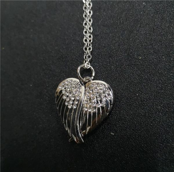 

sublimation blank wings locket po necklaces pendants with zircon fashion transfer printing jewelry consumables1082704, Silver