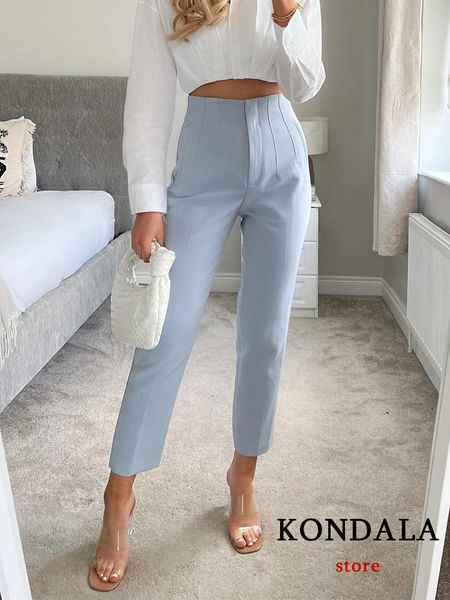 

men's shorts kondala women light blue chic fashion office wear straight pants vintage high waist zipper fly female trousers 2023 230625, White;black