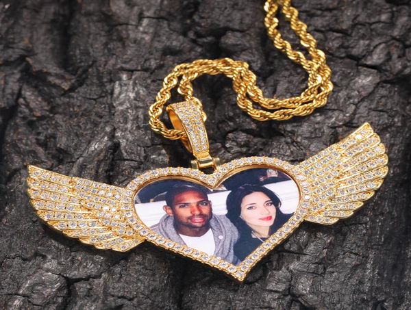 

custom made picture medallions wings heart pendant necklace tennis chain gold color cubic zircon men women hip hop jewelry8783029, Silver