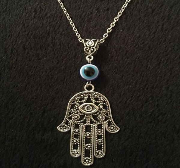 

hamsa hand necklace pendant vintage silver collares hand of fatima spiritual yoga buddha eye choker necklaces for women jewelry gi4237843