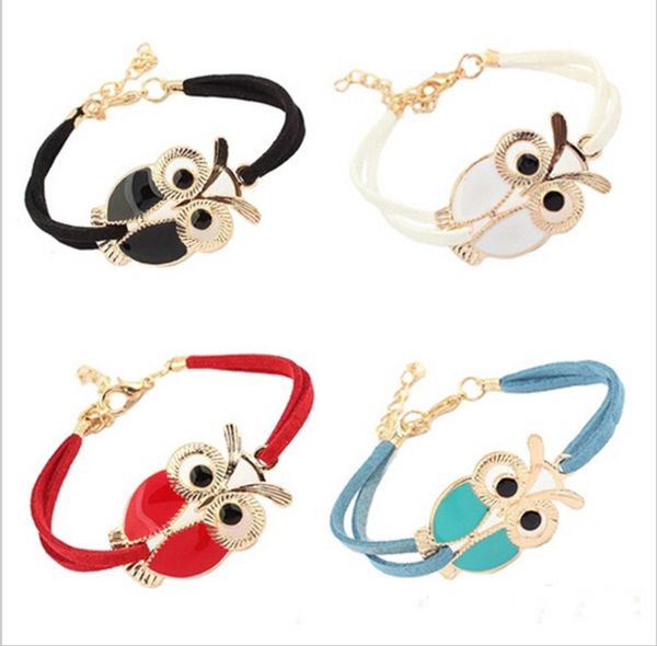 

new women039s charm leather bracelets retro animal owl decoration faux leather charm bangle bracelet for christmas new year gif4890574, Golden;silver