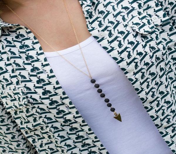 

new lavarock bead arrow tassel long necklace aromatherapy essential oil diffuser necklaces black lava pendant necklaces jewelry f4970647, Silver
