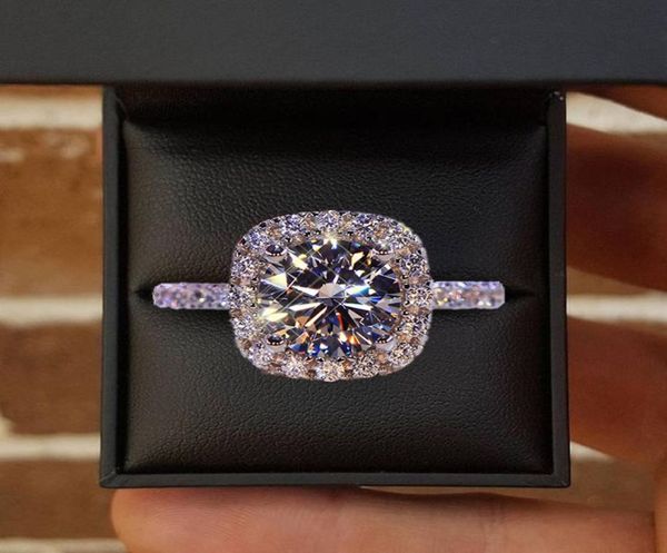 

moissanite diamonds ring in 14k white gold 1ct round cut diamond bridal promise jewelry simple design square wedding anniversary3656776, Golden;silver