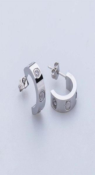 

lady fashion 316l stainless steel love stud earrings with screw crystal earrings for women men couples fine jewlery whole1640356, Golden;silver