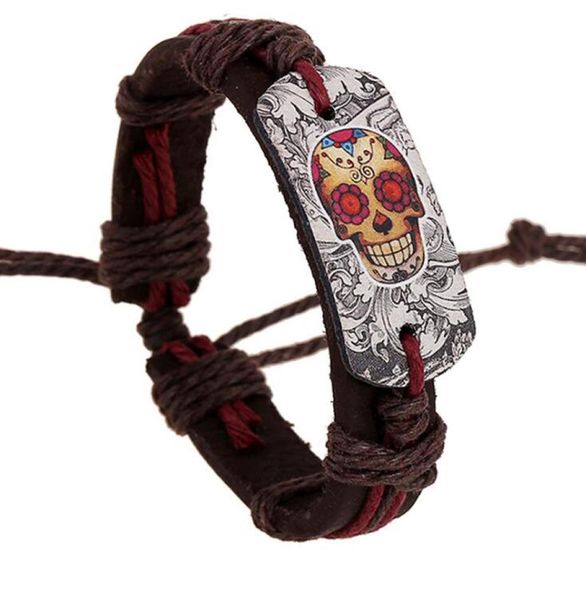 

jinglang link bracelets fashion color skull pattern infinity handmade weave leather bracelets for men jewelry whole5567960, Black