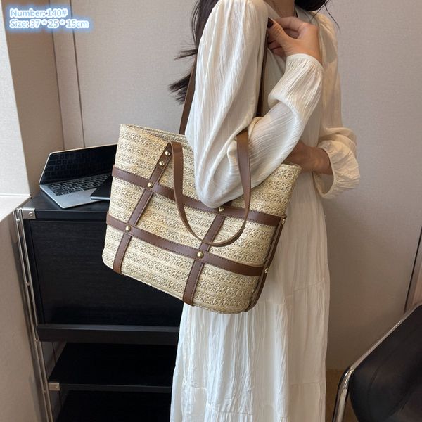 

Factory wholesale ladies shoulder bags 4 colors street personalized belt edging fashion handbag seaside holiday beach straw bag large canvas handbags, Khaki