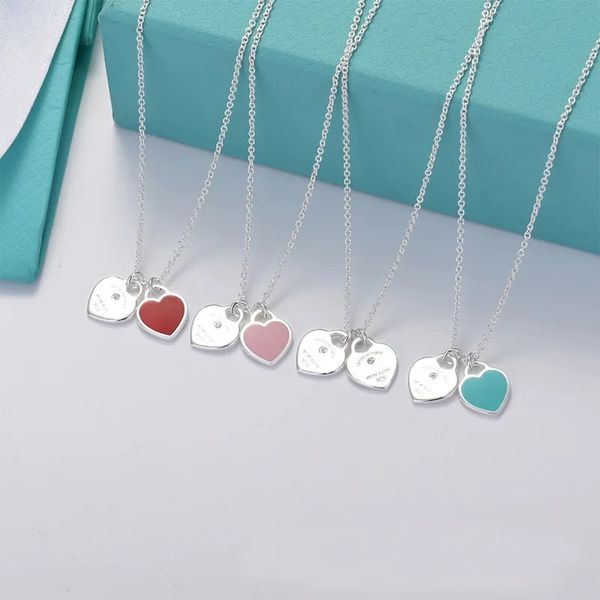 

heart necklace double love necklace womens gold silver chain stainless steel diamond jewelry pendant fashion gold silver necklace for women, Golden;silver