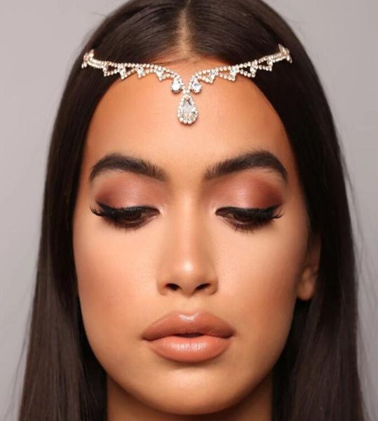 

luxury wedding headpiece crystal bridal head chain tiara hair jewelry for women rhinestone forehead headband accessories gift6444493, White;golden
