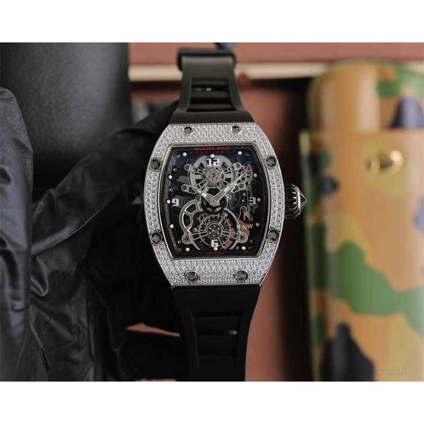

diamond luxury mens movement watches rm17-01 r i c h a r d hollow tourbillon designer 5tt2 new high-end quality iced out montre wrist watch, Slivery;brown