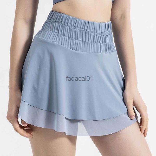 

women sports short skirt 2 in 1 yoga shorts mesh stitching fitness running shorts breathable anti exposure skirt gym sportswear l230621, Black