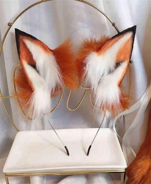 

lolita hand made lol golden red fox ear wolves and cats fox ear hair hoop headwear tail for girl women hairbands 21038701828, Silver