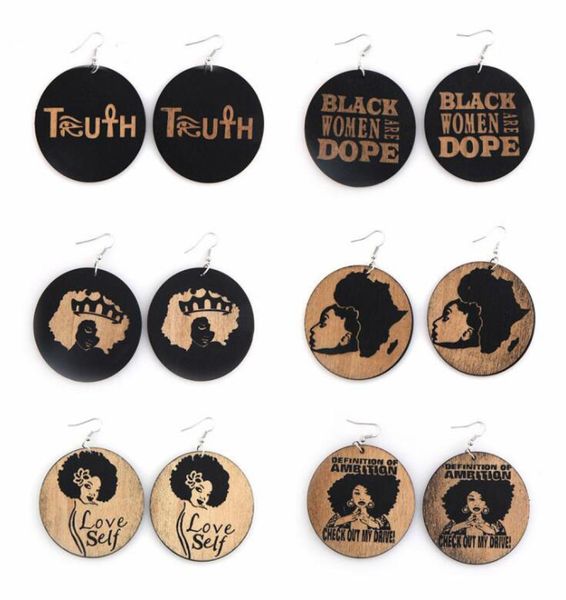 

classic african head round wooden earrings afro girls geometry charm pendant dangle wood earrings eardrop for women1869620, Silver