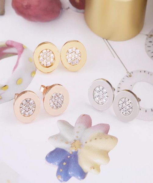 

europe america fashion style lady women stainless steel 18k gold engraved b initials pave diamonds round stud earrings 1pairs3528928, Golden;silver