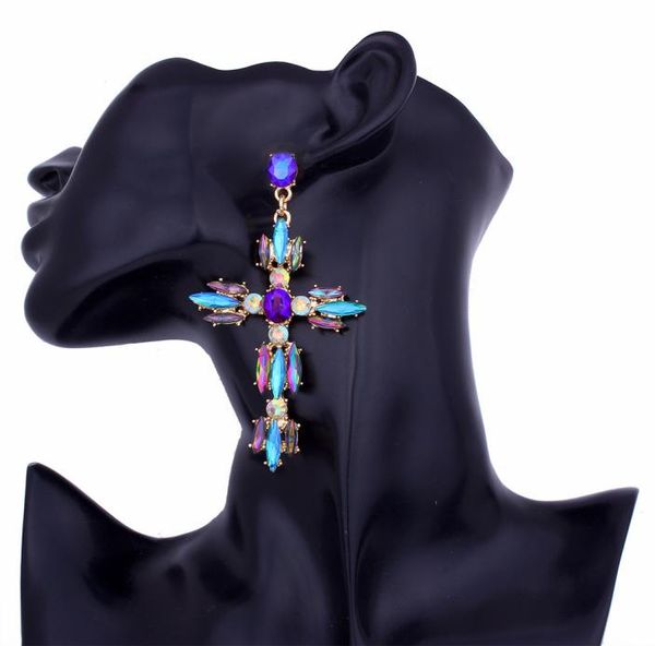 

trendy rhinestone cross earrings for women big statement earring 2021 crystal summer earing fashionable fall jewelry2713376, Silver
