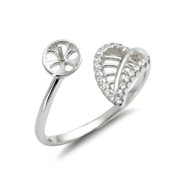 

leaf ring mounts pearl settings 925 sterling silver blanks zircon hollow cut leaves design 5 pieces7342130, Slivery;crystal