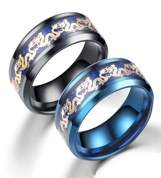 

titanium steel dragon rings chain ring black and blue man039s gifts wedding band jewelry size 6138082307, Silver