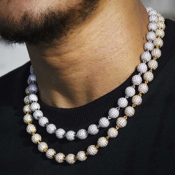 

hiphop cuban chain beads round ball link s925 14k gold ice out 8mm vvs diamond moissanite cuban necklace, Silver