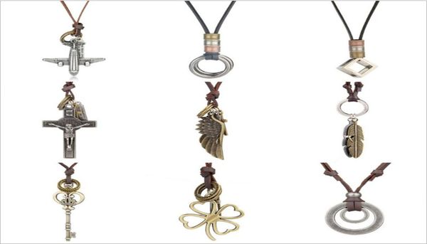 

circle feather plane pendant necklaces vintage brown leather neckless for women men jewelry necklace statement jewelry gift1127760, Silver