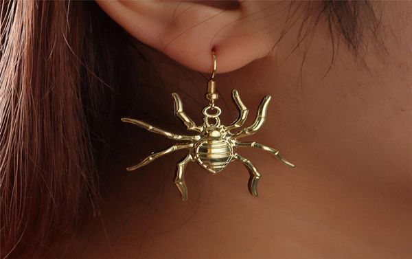 

funny spider cosplay alloy charm earrings black gold pendants south american long earring jewelry for women halloween party gift4856839, Golden