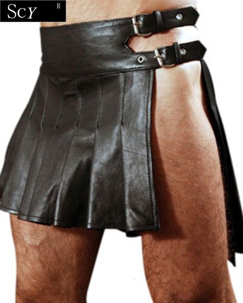 

men's shorts medieval style warrior pu leather pleated patchwork tartan ruffled men's skirt traditional skirts4xl 230625, White;black