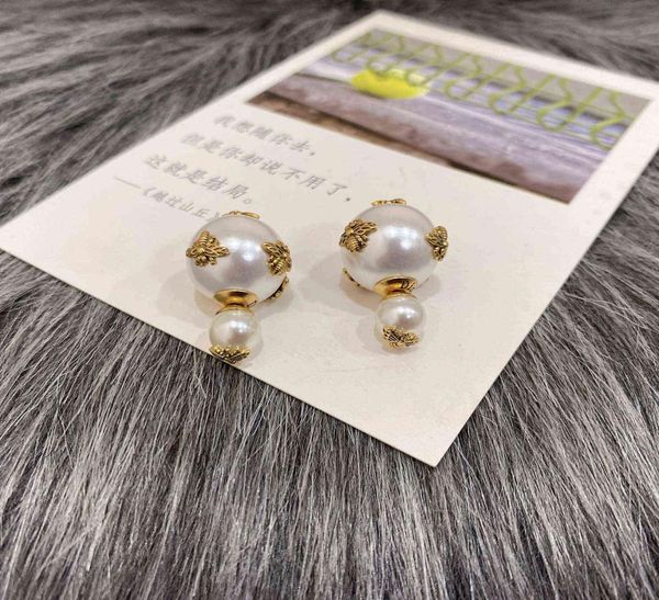 

delivery of brand designer double sided pearl earrings0122379820, Golden