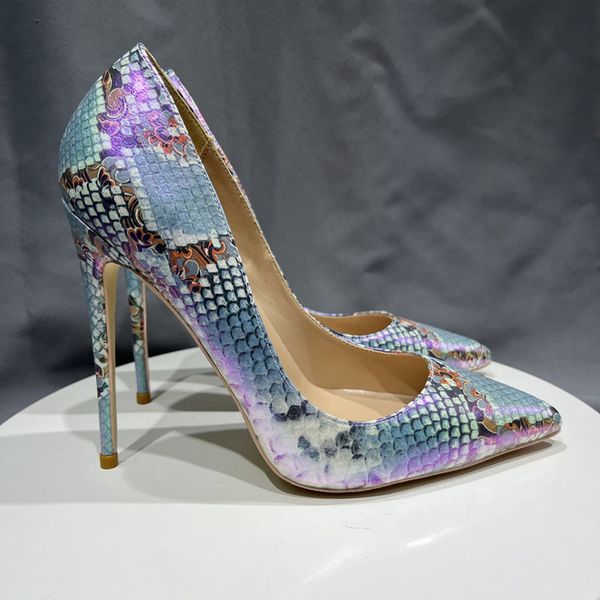 

snakeskin multi leather basic fashion shoes thin high heels customized heel women pumps pointed casual shoes plus size 44 45, Black