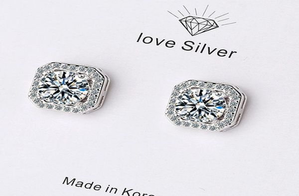 

bling bling earrings for women girls man couples silver rose gold big square cz diamond rhinestone earring stud with gift box4294691, Golden;silver