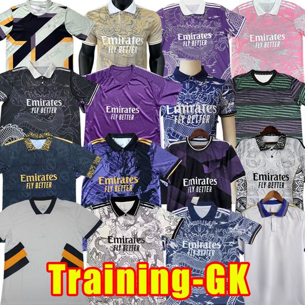 

real madrids benzema soccer jerseys 23/24 football shirt vini alaba camavinga modric vinicius rudiger 2023 2024 dragon training shirt goalke, Black;yellow
