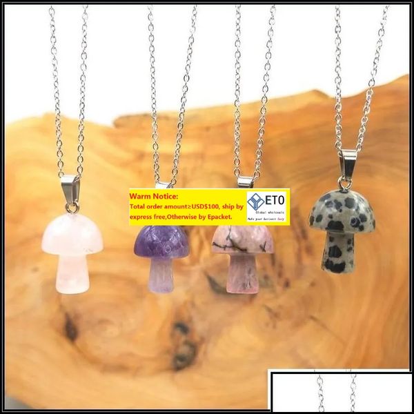 

pendant necklaces pendant necklaces stainless steel chain mushroom necklace natural stone crystal quartz healing energy for bdejewel ottsc, Silver