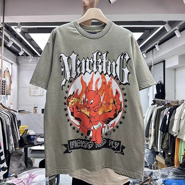 

2023ss tees summer print washed vintage t-shirt, Black;brown