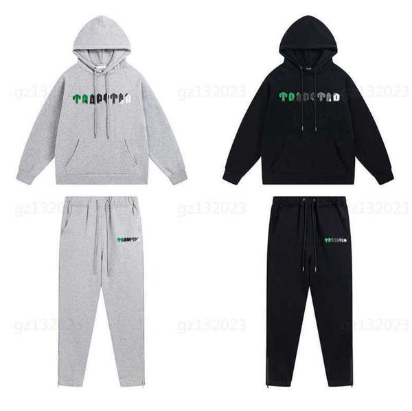 

trapstar track suit man hoodie with sweat pant green black towel embroidery padded hooded sweatshirt zipper pants two piece set mens hip hop, Gray