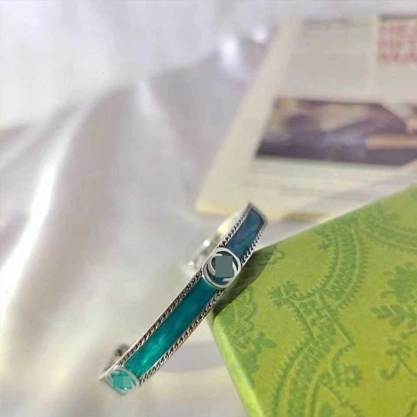 

sterling silver double letter open green enamel heavy industry sculpture pattern couple bracelet for men and women, Black